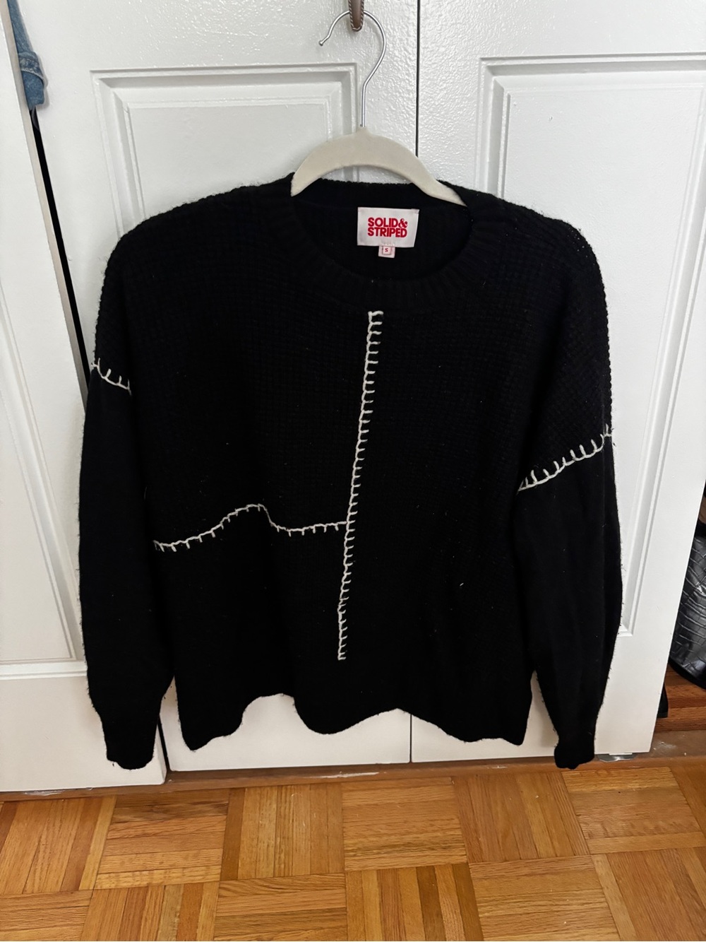 Solid & Striped Black Sweater with White Stitch Detail